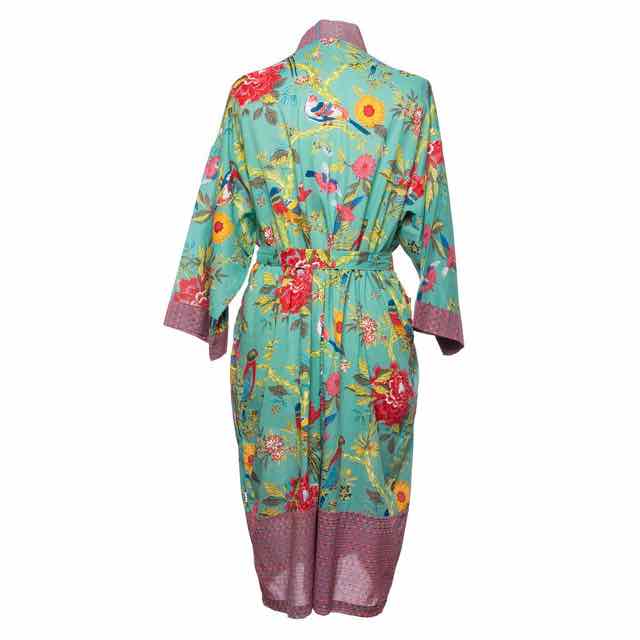 Cotton Dressing Gown – Kingfisher Bird - The Blue Mongoose